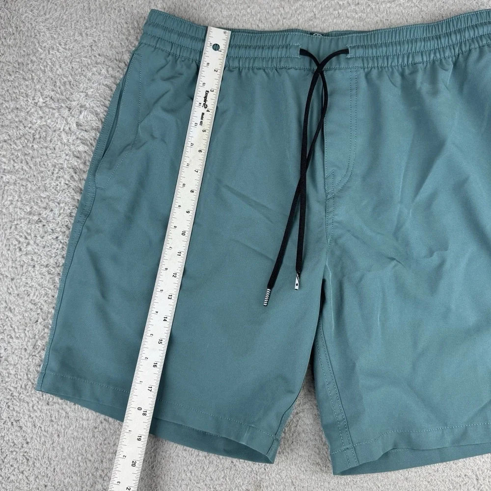 Volcom Swim Trunks Mens Xl Teal Blue Solid Elastic Waist Drawstring Pockets